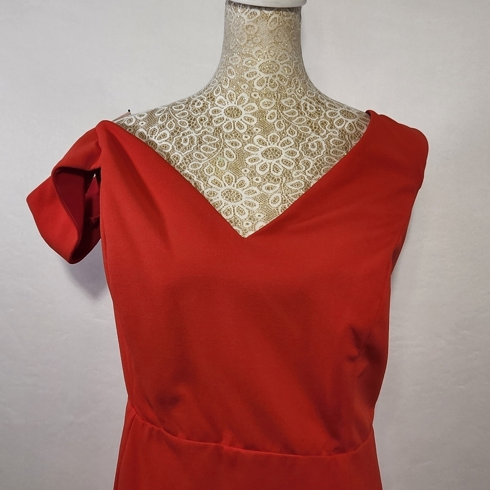 ABS Allen Schwartz Dress Gown Evening Red Deep V-Neck Knit Sleeveless Plus 24 - Picture 2 of 14